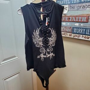 Lace-Up Black Graphic Bodysuit "Free Spirit"